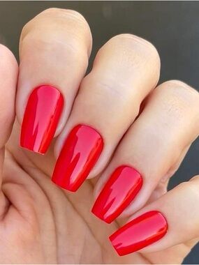 Red Aspen Nail Dashes - Shiny Red Coffin Press-On Nails